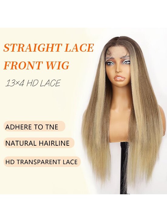 Women\'s Ombre Blonde Glueless Synthetic Lace Front Pre-Plucked Hairline 28 Inch